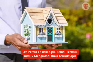 Seorang tutor teknik sipil sedang mengajar mahasiswa dengan model bangunan miniatur