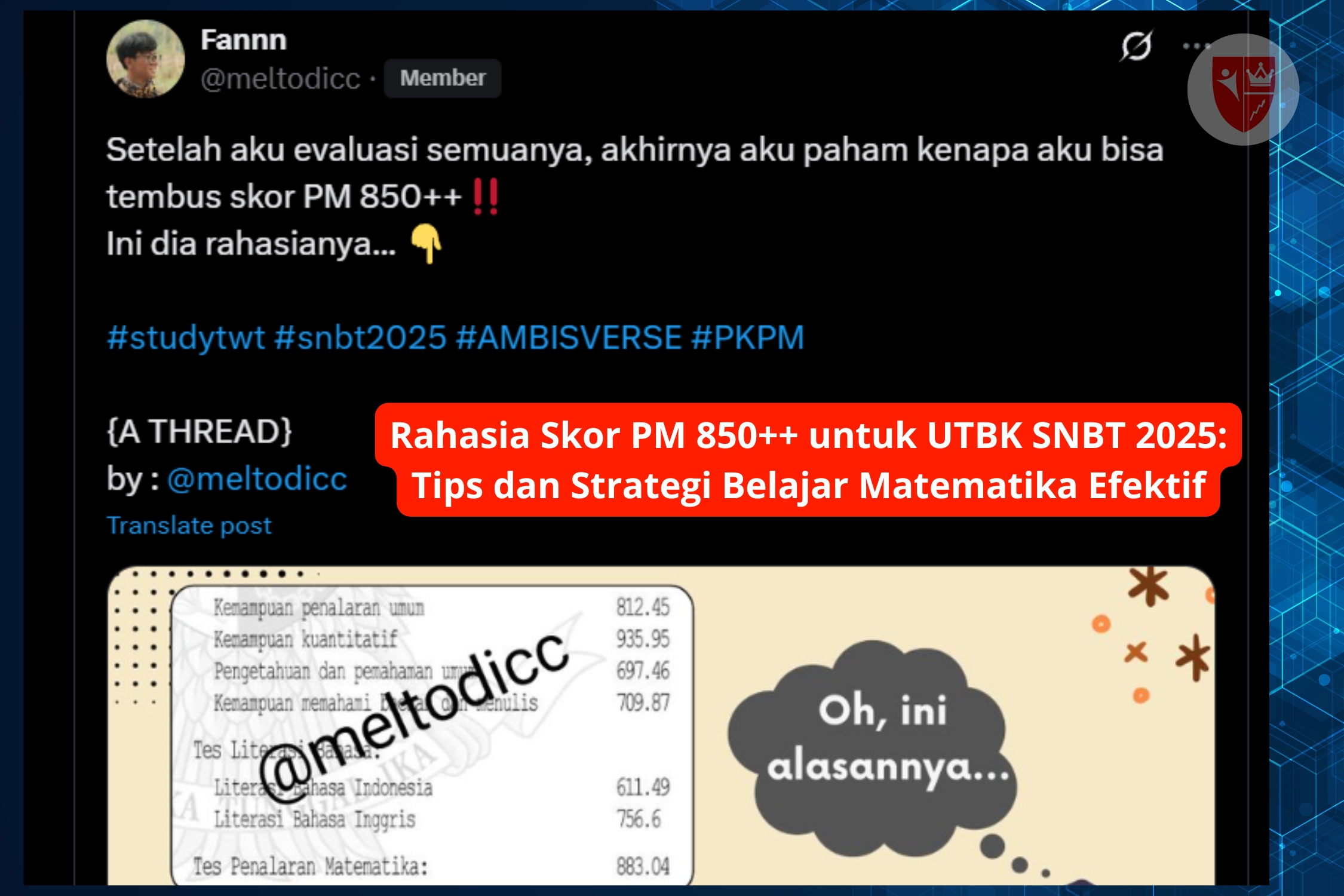 Rahasia Skor PM 850 untuk UTBK SNBT 2025 Tips dan Strategi Belajar Matematika Efektif